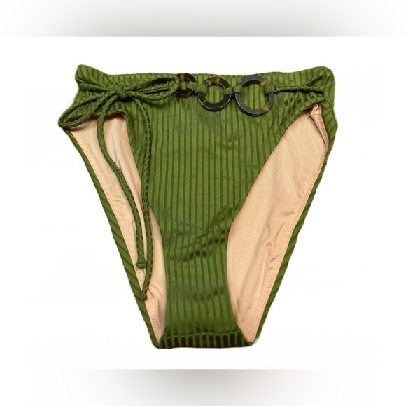 NWT J. Crew Wide-Rib High-Rise Bikini Bottom in Green with 3-Ring Belt, Small - Picture 4 of 14